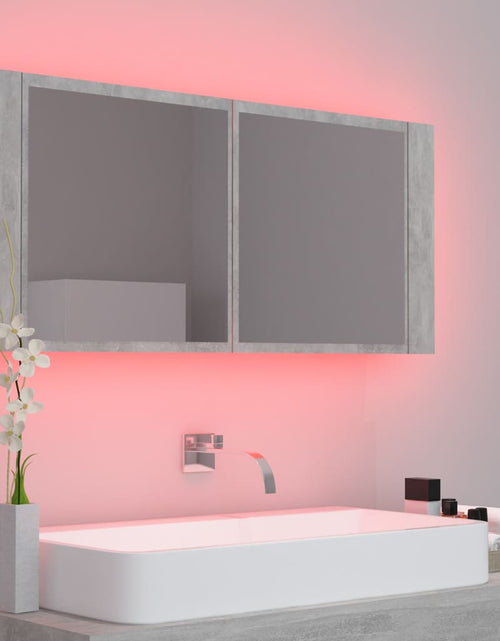 Încărcați imaginea în vizualizatorul Galerie, Dulap de baie cu oglindă &amp; LED, gri beton, 100x12x45 cm acril - Lando
