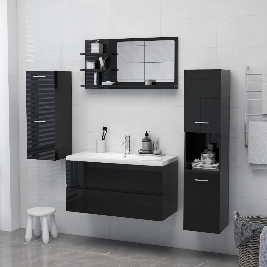 Oglindă de baie, negru extralucios , 90x10,5x45 cm, PAL Lando - Lando