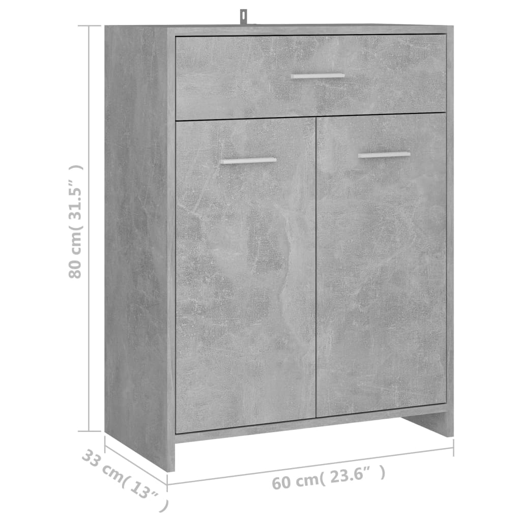 Dulap de baie, gri beton, 60 x 33 x 80 cm, PAL - Lando