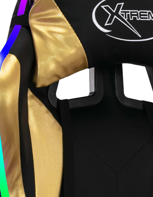 Încărcați imaginea în vizualizatorul Galerie, Scaun de racing cu LED RGB, auriu și negru, piele ecologică - Lando
