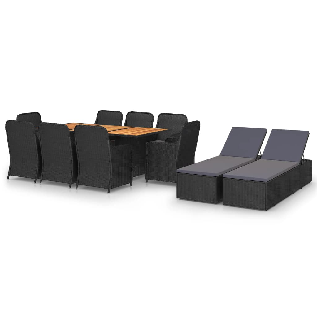 Set mobilier de grădină, 11 piese, negru, poliratan - Lando