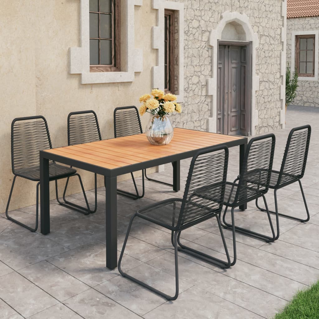 Set mobilier de grădină, 7 piese, negru și maro, ratan PVC - Lando