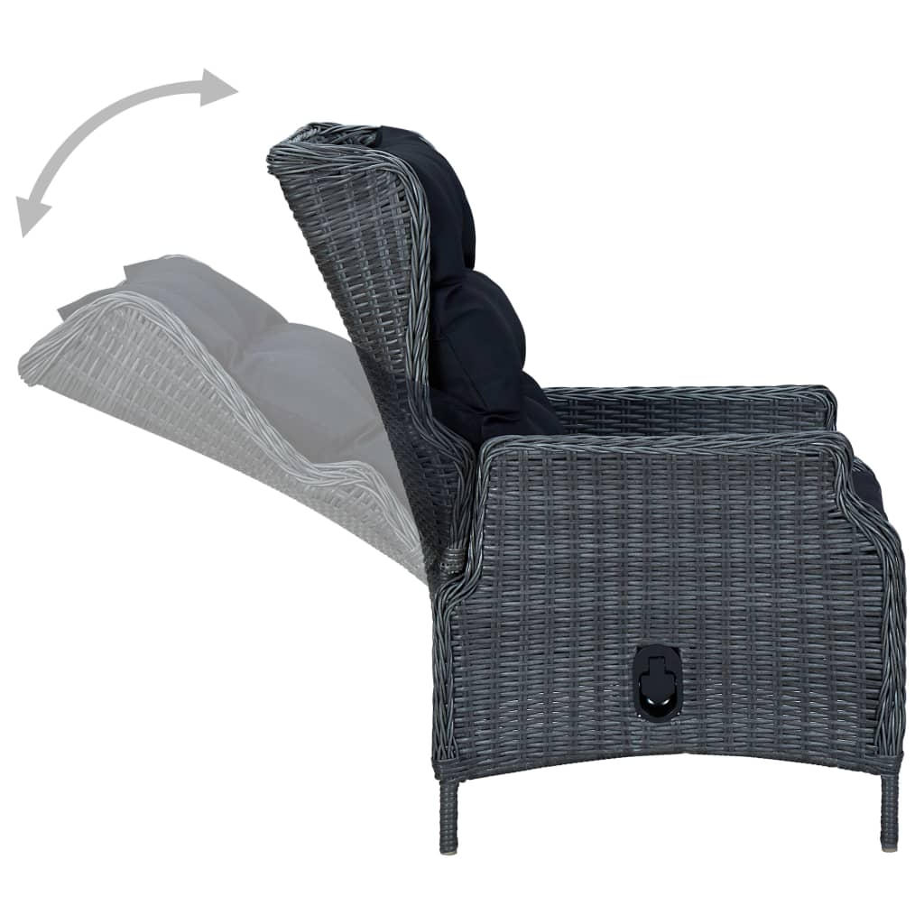 Set mobilier exterior cu perne, 9 piese, gri închis, poliratan - Lando