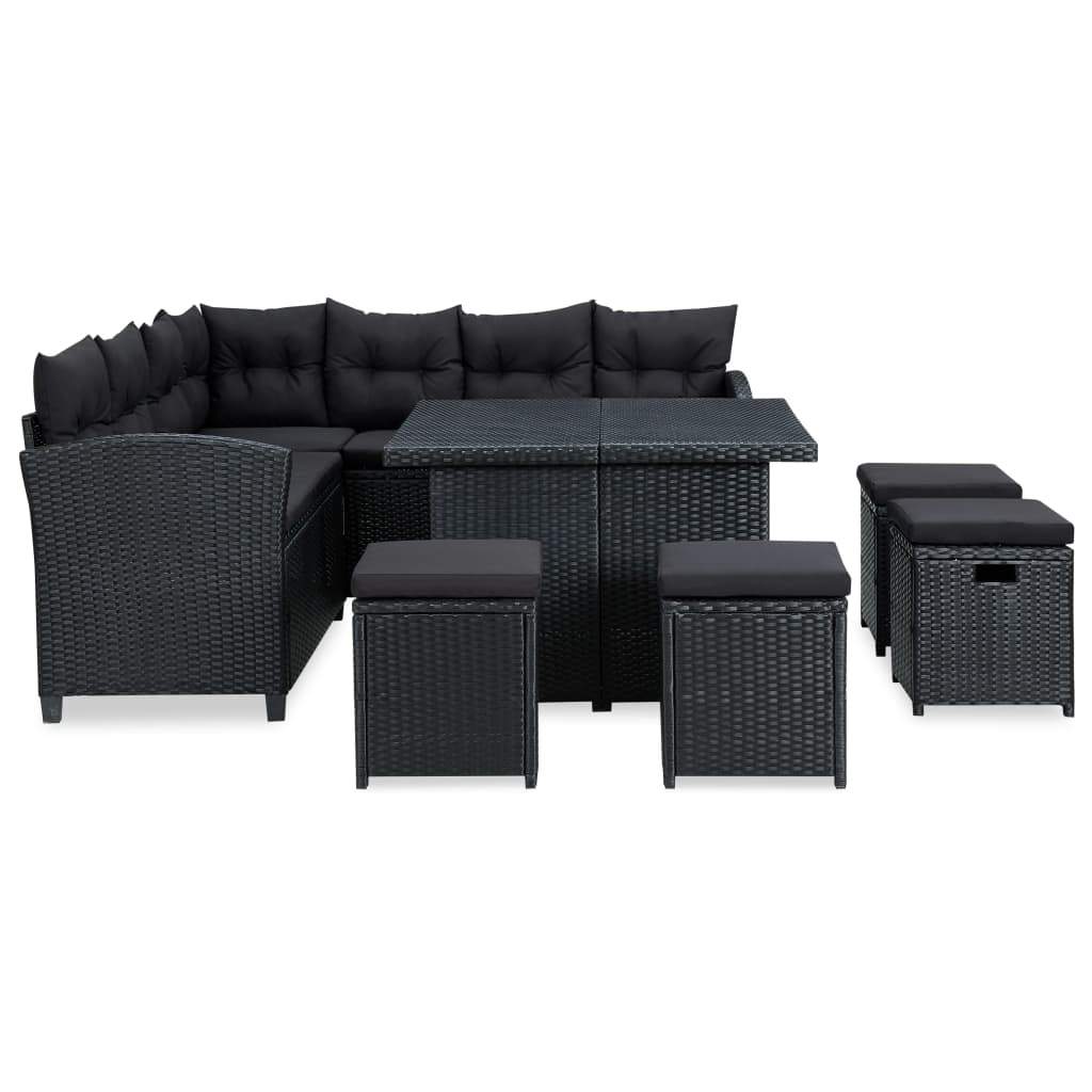 Set mobilier de grădină cu perne, 6 piese, negru, poliratan - Lando