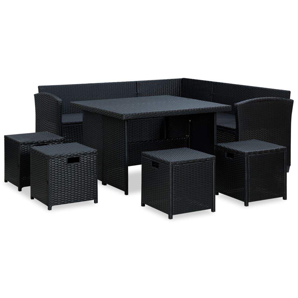 Set mobilier de grădină cu perne, 6 piese, negru, poliratan - Lando