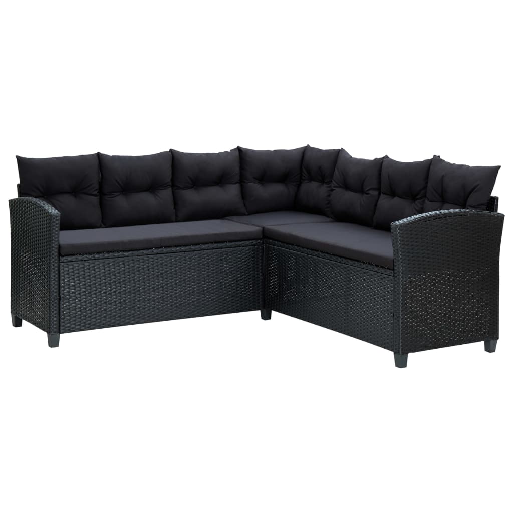 Set mobilier de grădină cu perne, 6 piese, negru, poliratan - Lando