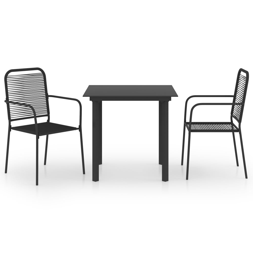 Set mobilier de grădină, 3 piese, negru, sticlă și oțel - Lando