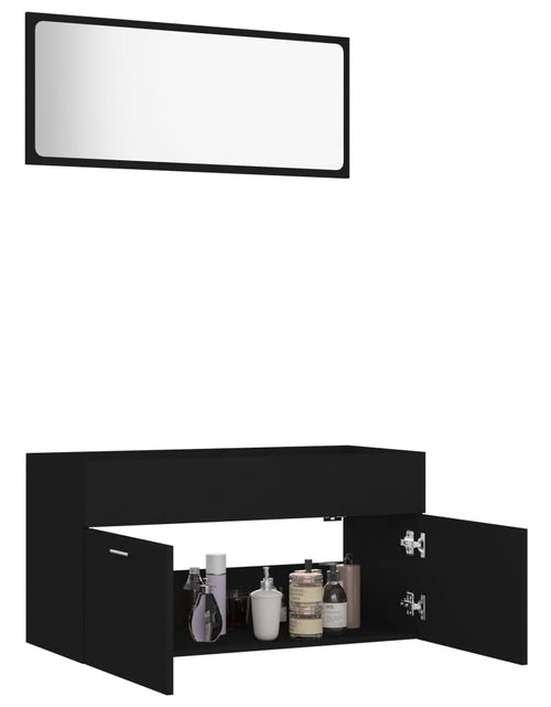 Загрузите изображение в средство просмотра галереи, Set mobilier de baie, 2 buc., negru, PAL - Lando

