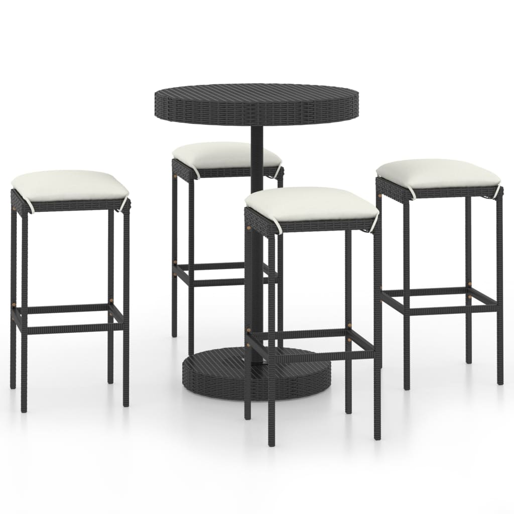 Set mobilier bar de grădină cu perne, 5 piese, negru, poliratan - Lando