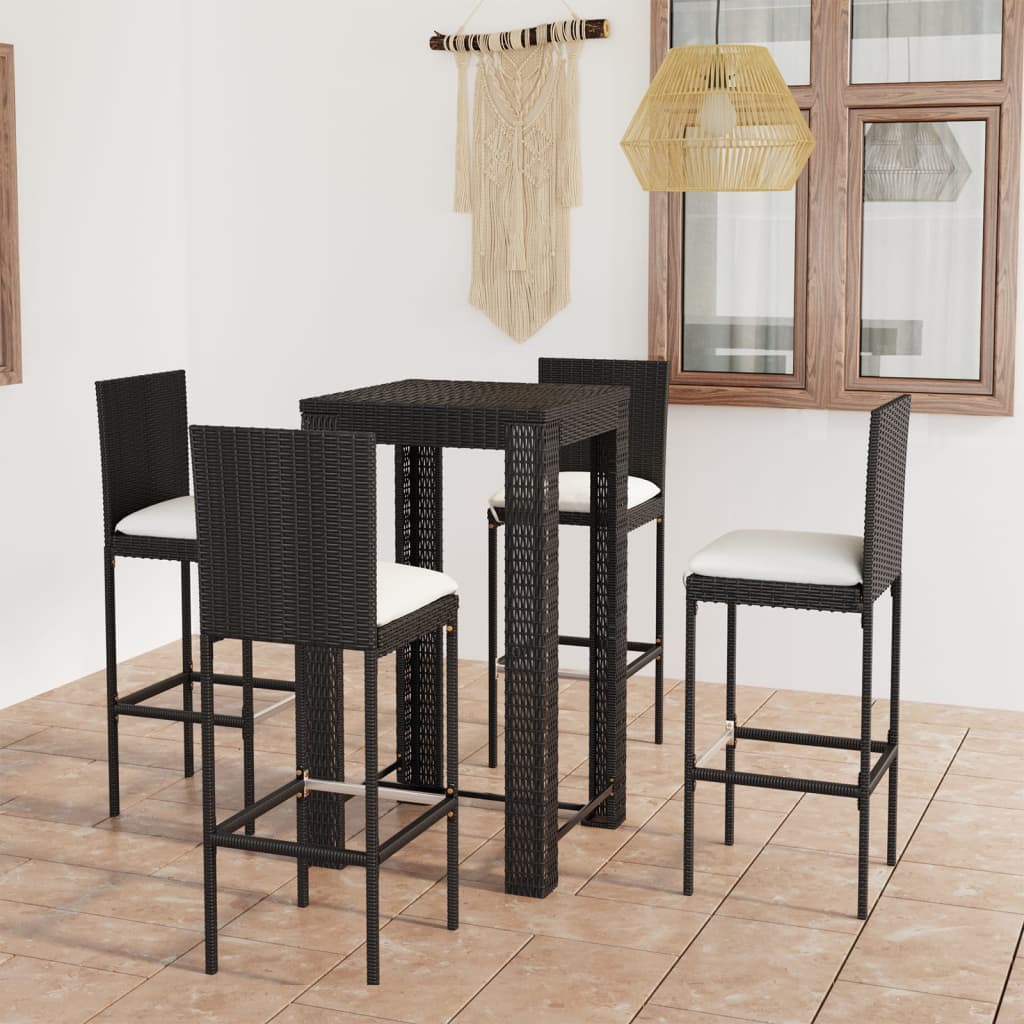 Set mobilier bar exterior cu perne, 5 piese, negru, poliratan - Lando