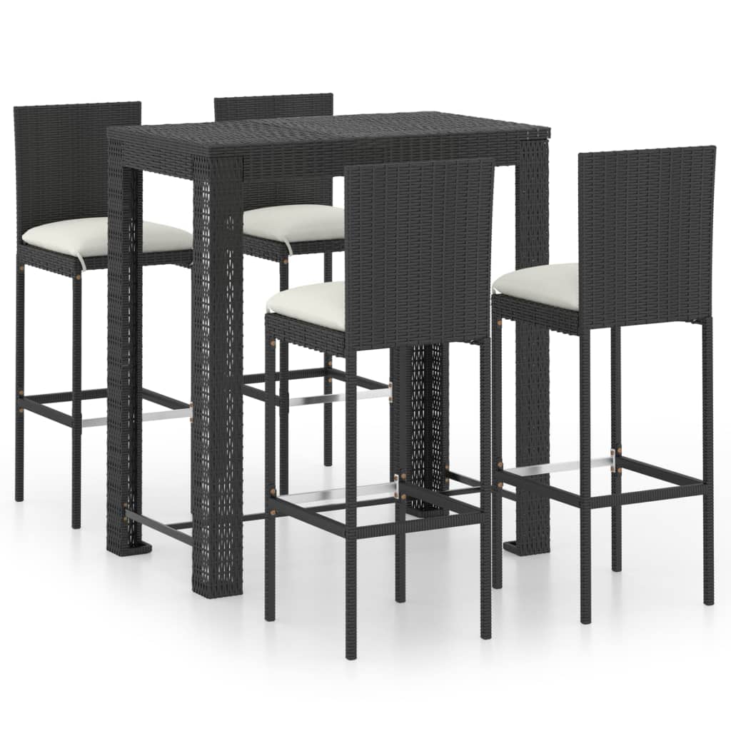 Set mobilier bar de exterior cu perne 5 piese, negru, poliratan - Lando