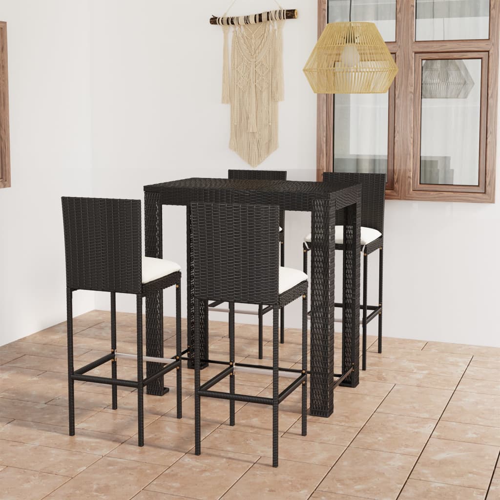 Set mobilier bar de exterior cu perne 5 piese, negru, poliratan - Lando