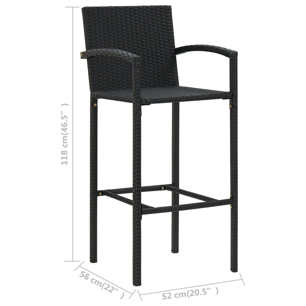 Set de bar de exterior cu cotieră, 3 piese, negru, poliratan - Lando