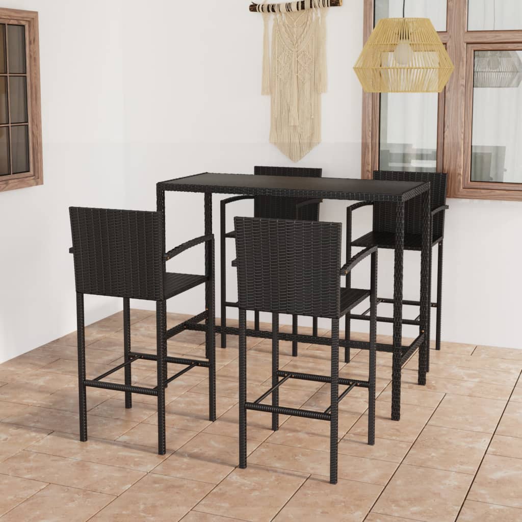 Set mobilier bar de grădină, 5 piese, negru, poliratan - Lando