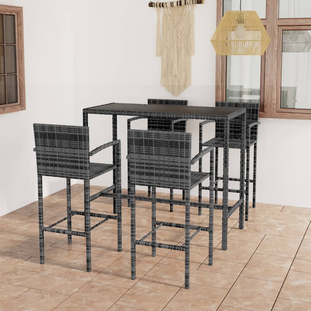 Set mobilier bar de grădină, 5 piese, gri, poliratan - Lando