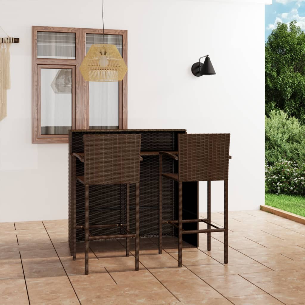 Set mobilier de bar de grădină, 3 piese, maro - Lando