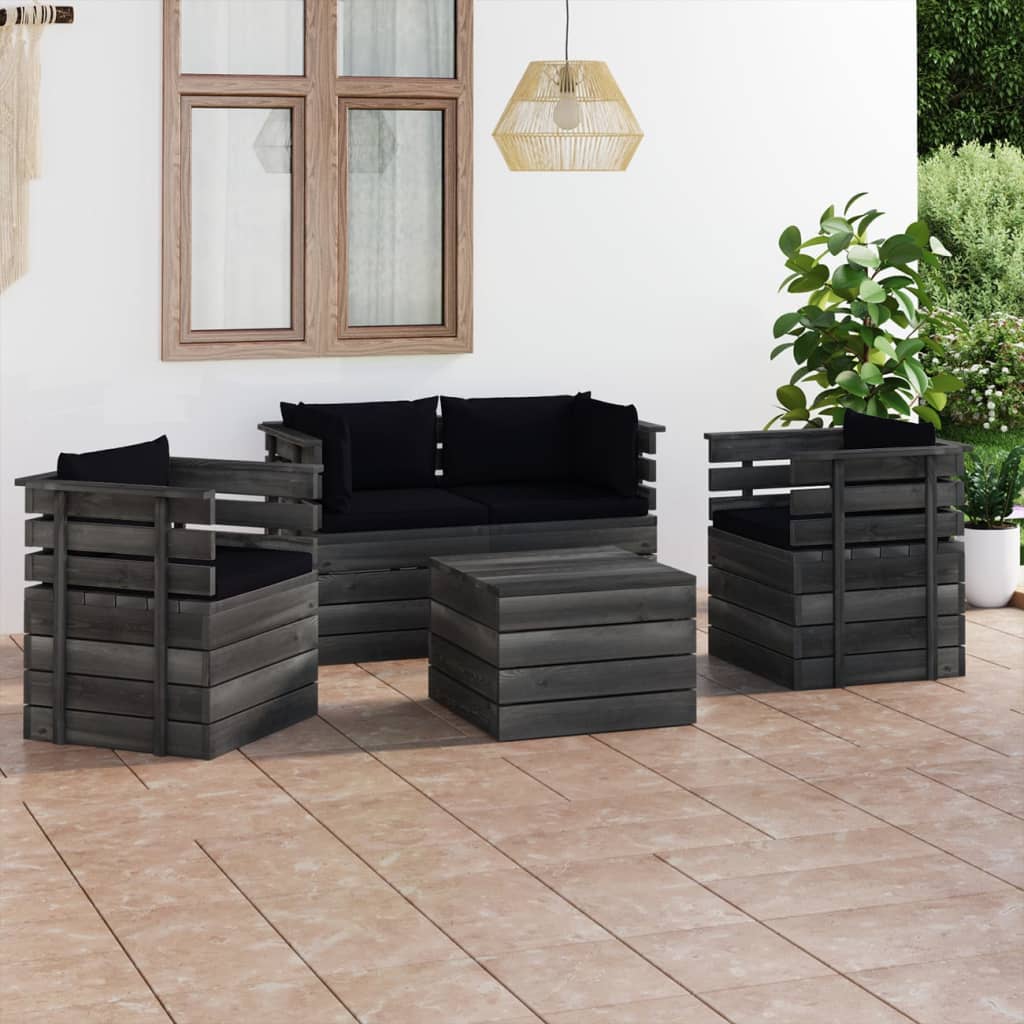 Set mobilier grădină paleți cu perne 5 piese lemn masiv pin - Lando