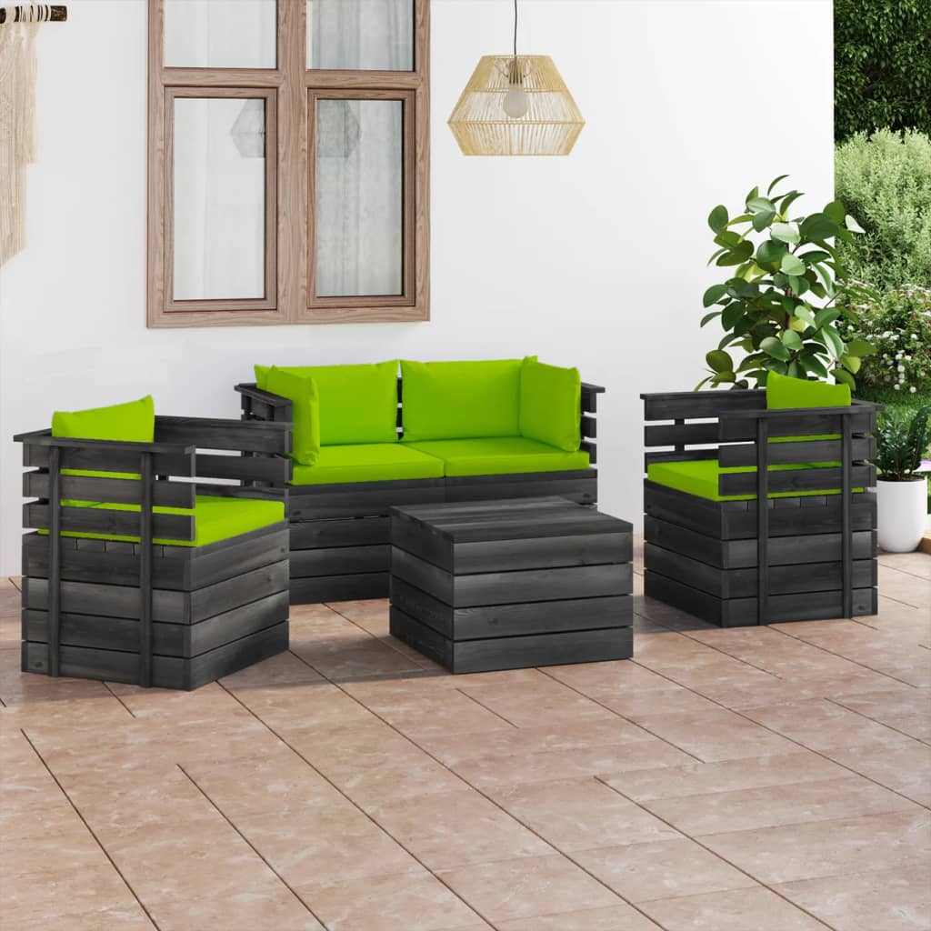 Set mobilier grădină paleți cu perne 5 piese lemn masiv pin - Lando