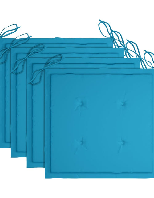 Загрузите изображение в средство просмотра галереи, Scaune grădină cu perne albastre, 4 buc., lemn masiv de tec - Lando
