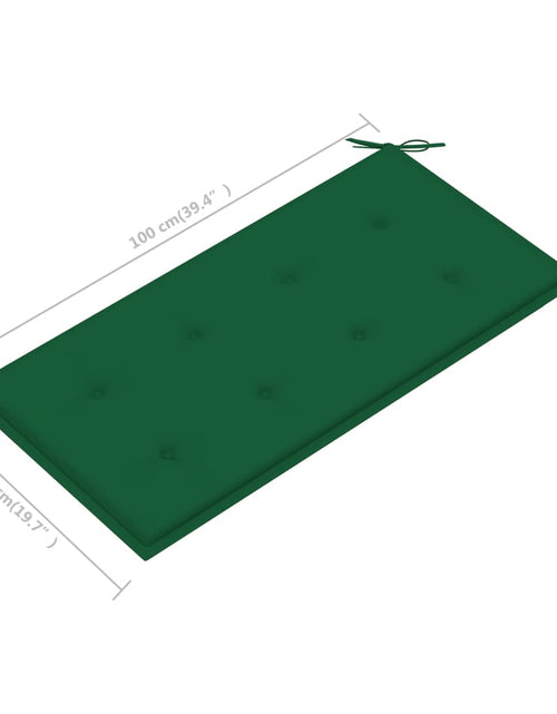 Încărcați imaginea în vizualizatorul Galerie, Bancă de grădină, cu pernă verde, 112 cm, lemn masiv de tec - Lando
