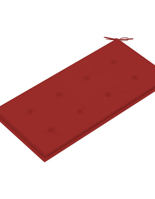 Загрузите изображение в средство просмотра галереи, Bancă de grădină, cu pernă roșie, 112 cm, lemn masiv de tec - Lando
