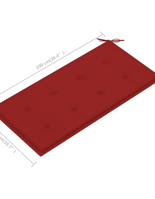 Încărcați imaginea în vizualizatorul Galerie, Bancă de grădină, cu pernă roșie, 112 cm, lemn masiv de tec - Lando
