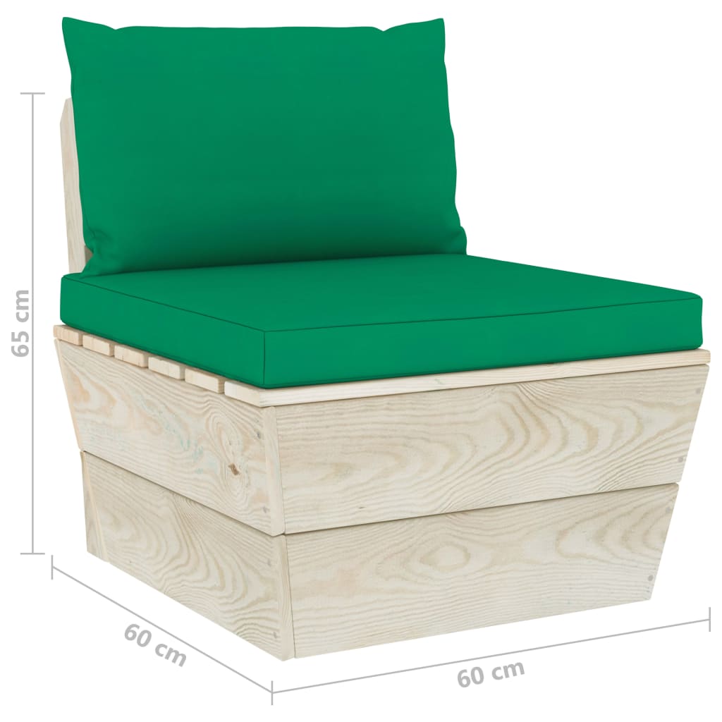 Canapea de grădină din paleți, de mijloc, cu perne, lemn molid - Lando