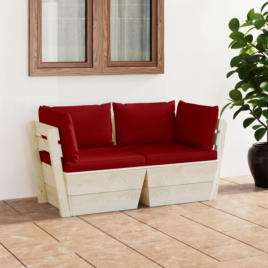 Canapea grădină din paleți, 2 locuri, cu perne, lemn de molid - Lando