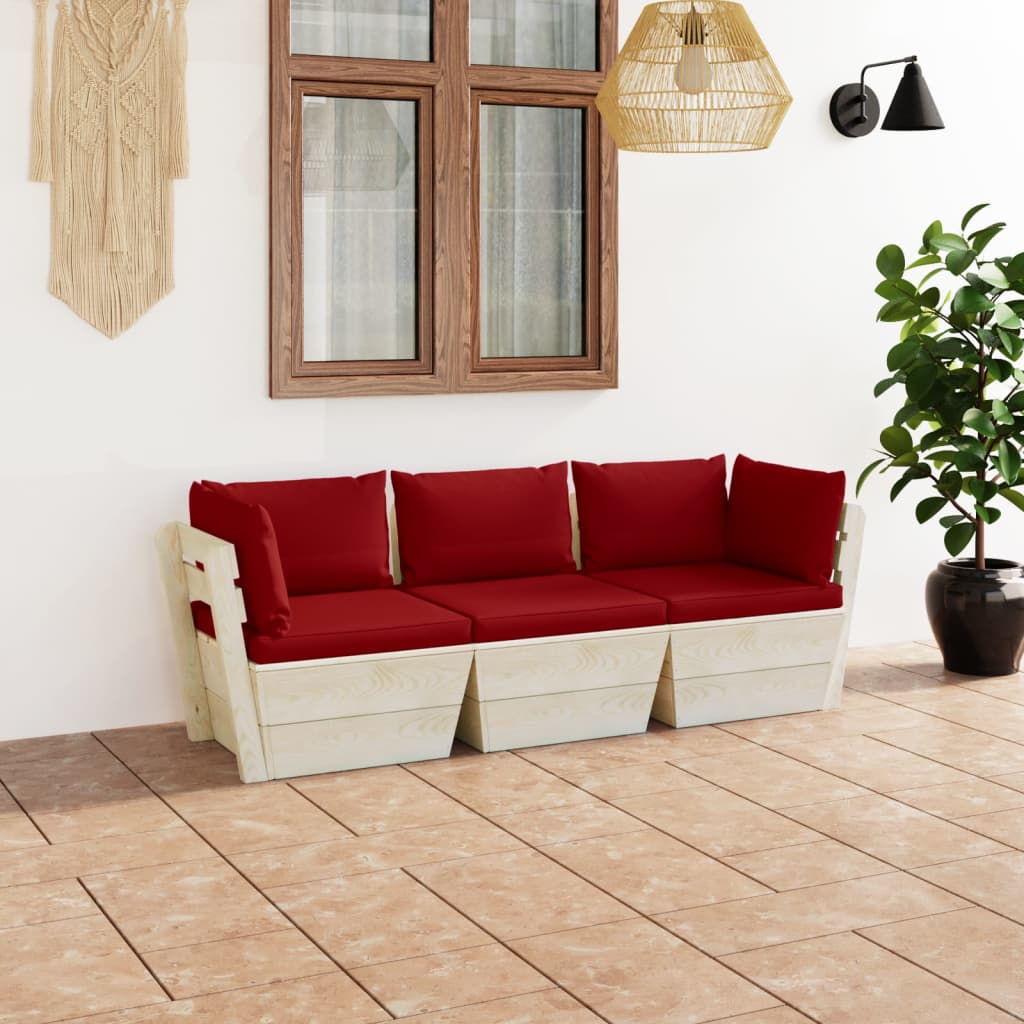Canapea de grădină din paleți cu perne 3 locuri lemn de molid - Lando