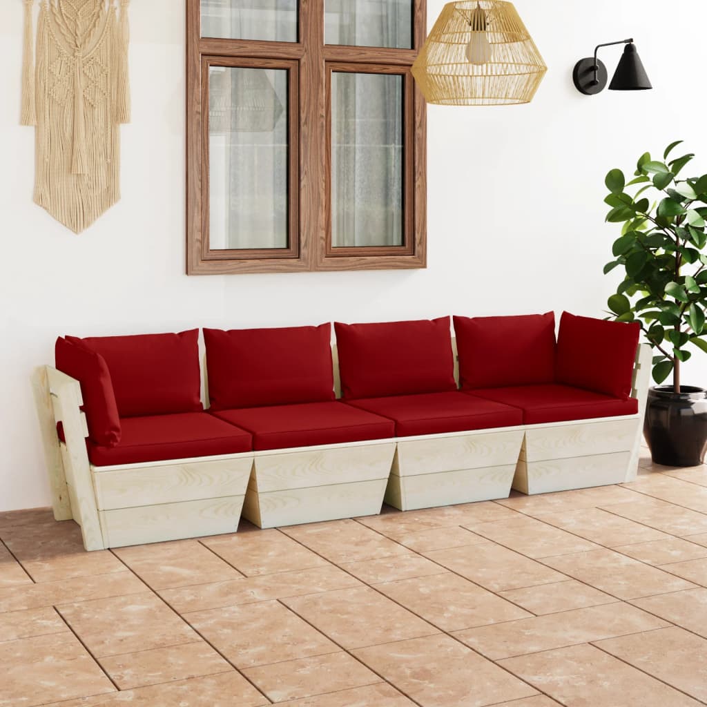 Canapea grădină din paleți, 4 locuri, cu perne, lemn de molid - Lando