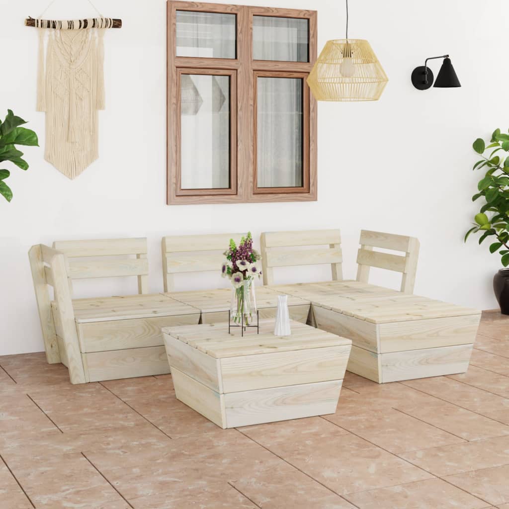 Set mobilier de grădină paleți, 5 piese, lemn de molid tratat - Lando