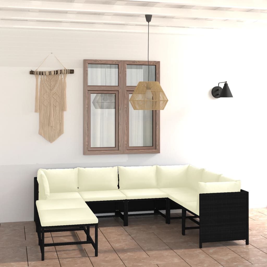 Set mobilier de grădină cu perne, 8 piese, negru, poliratan - Lando