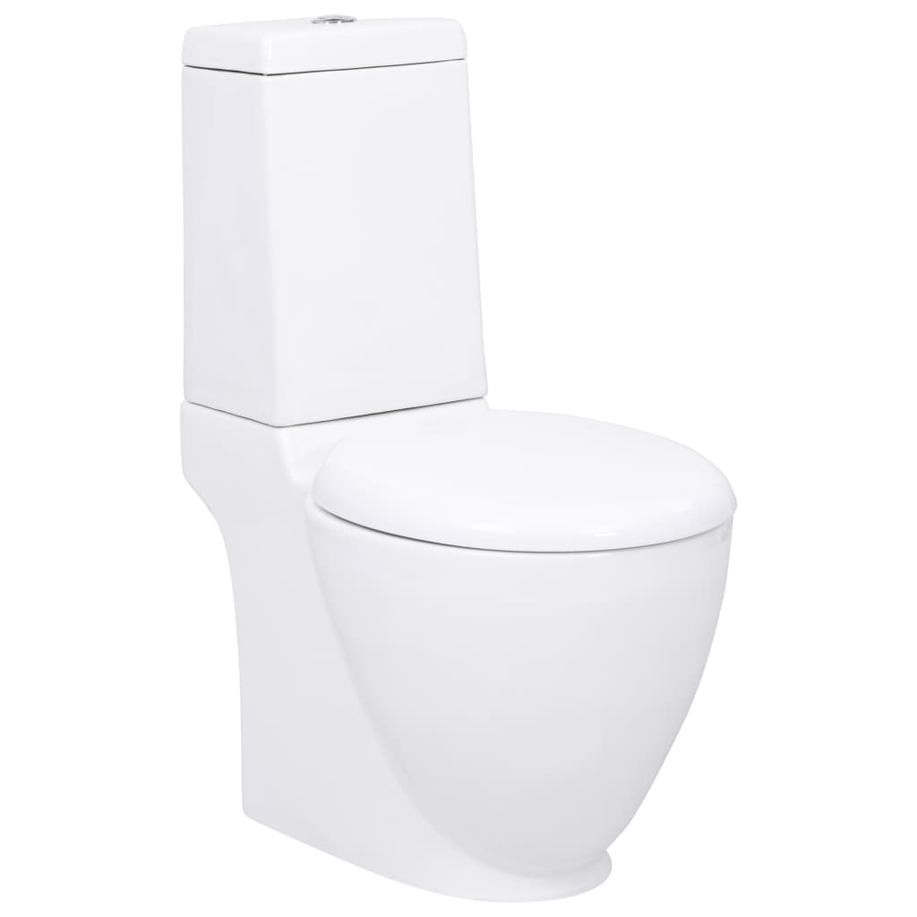 Vas WC toaletă de baie, alb, ceramică, rotund, flux inferior - Lando