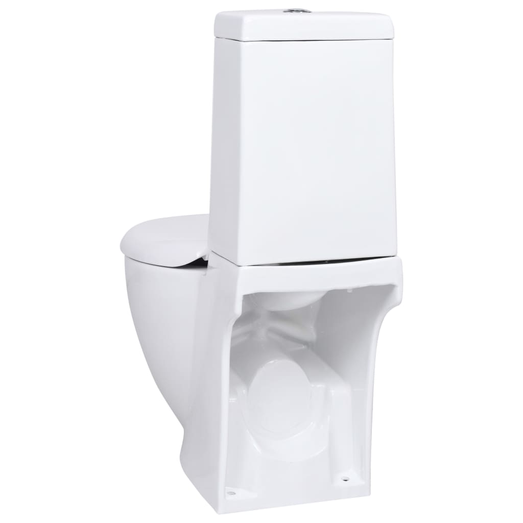 Vas WC toaletă de baie, alb, ceramică, rotund, flux inferior - Lando