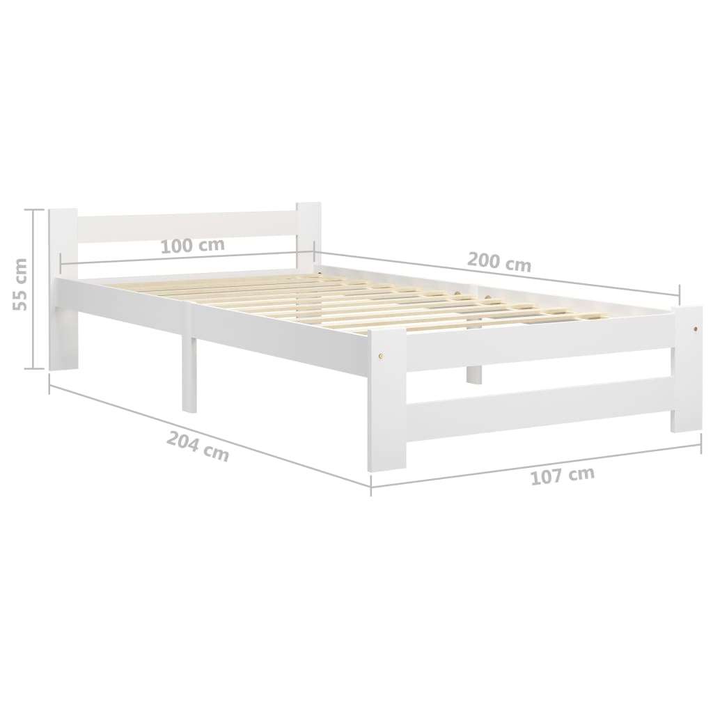 Cadru de pat, alb, 100 x 200 cm, lemn masiv de pin - Lando