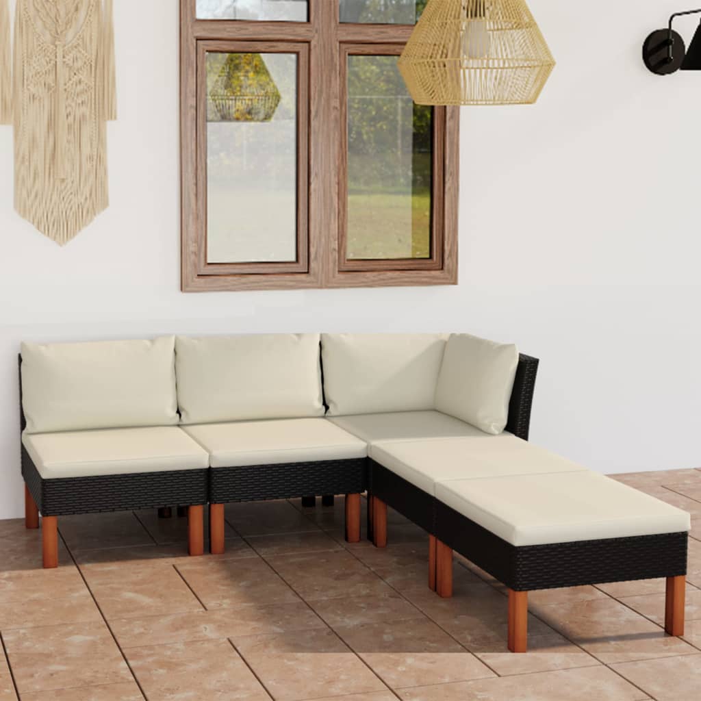 Set mobilier de grădină cu perne, 5 piese, negru, poliratan - Lando