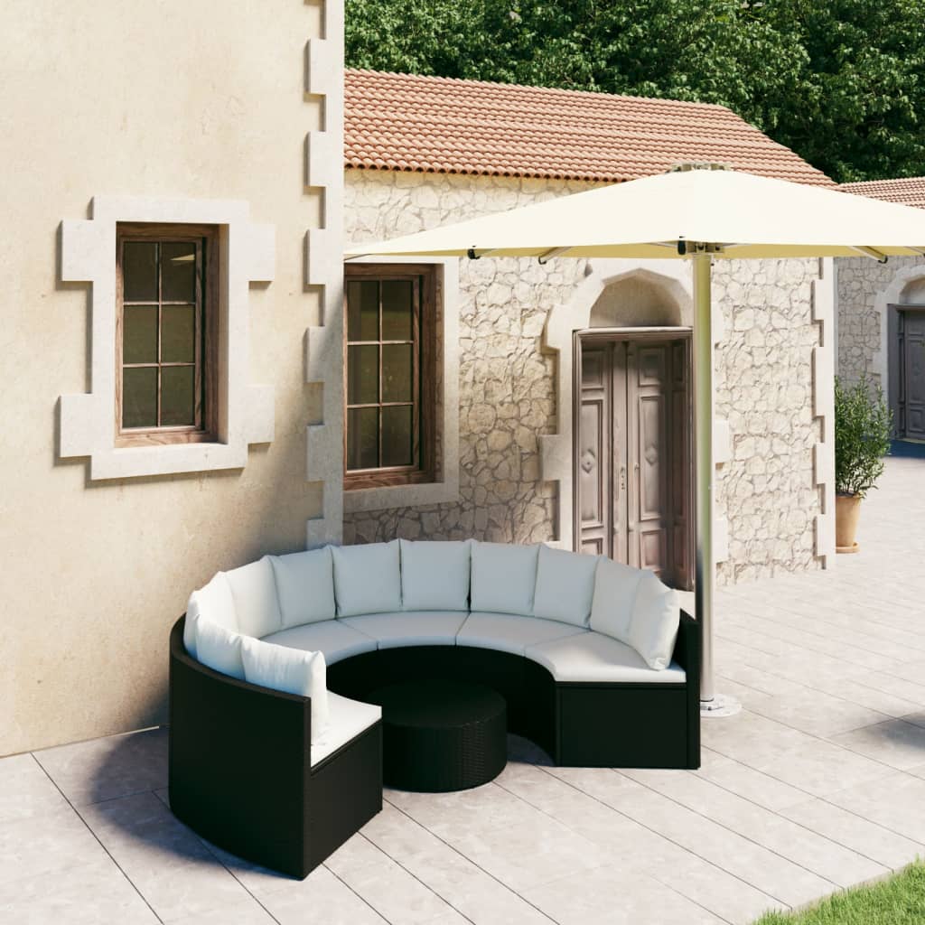 Set mobilier de grădină cu perne, 7 piese, negru, poliratan - Lando