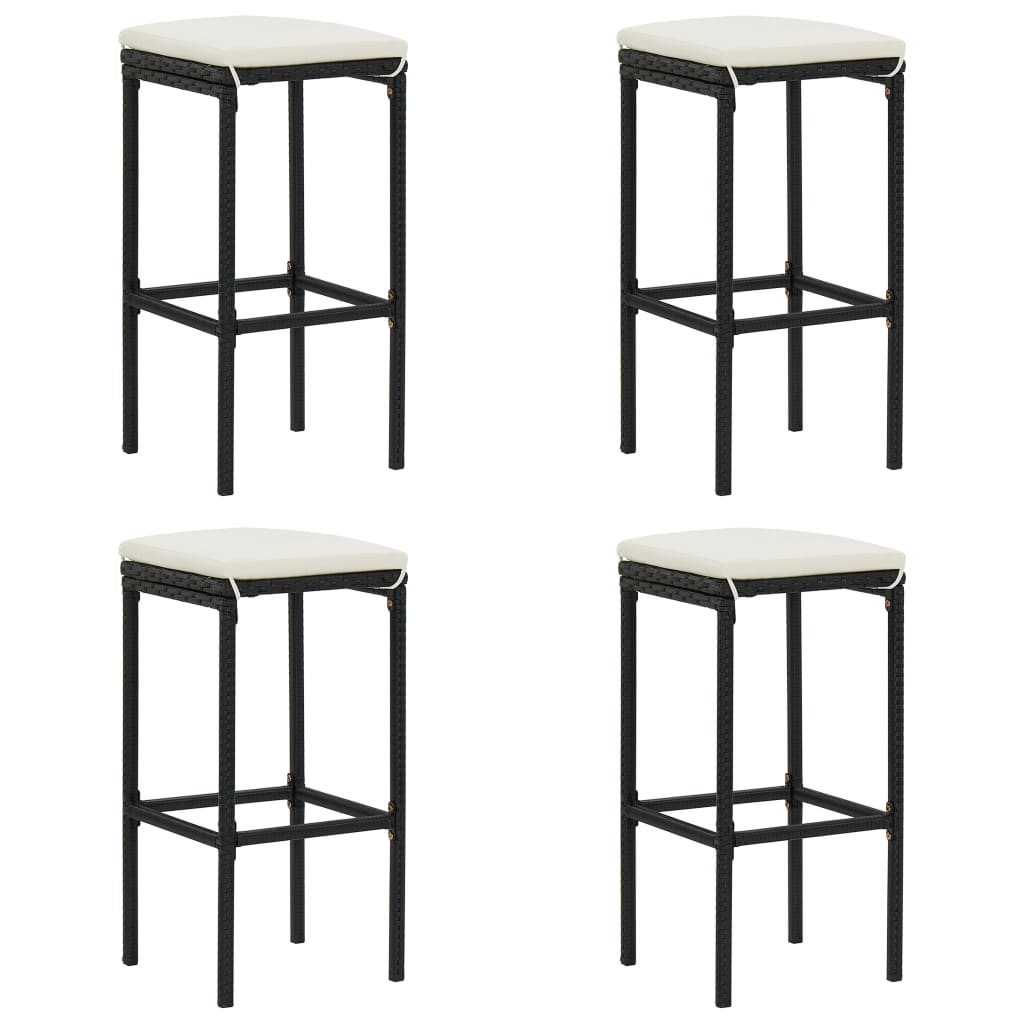 Set mobilier bar de grădină cu perne, 5 piese, negru, poliratan - Lando