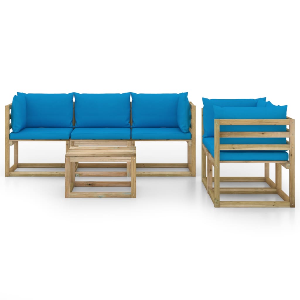 Set mobilier de grădină cu perne albastru deschis, 6 piese - Lando