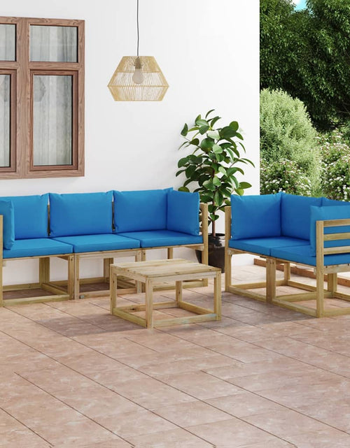 Загрузите изображение в средство просмотра галереи, Set mobilier de grădină cu perne albastru deschis, 6 piese - Lando
