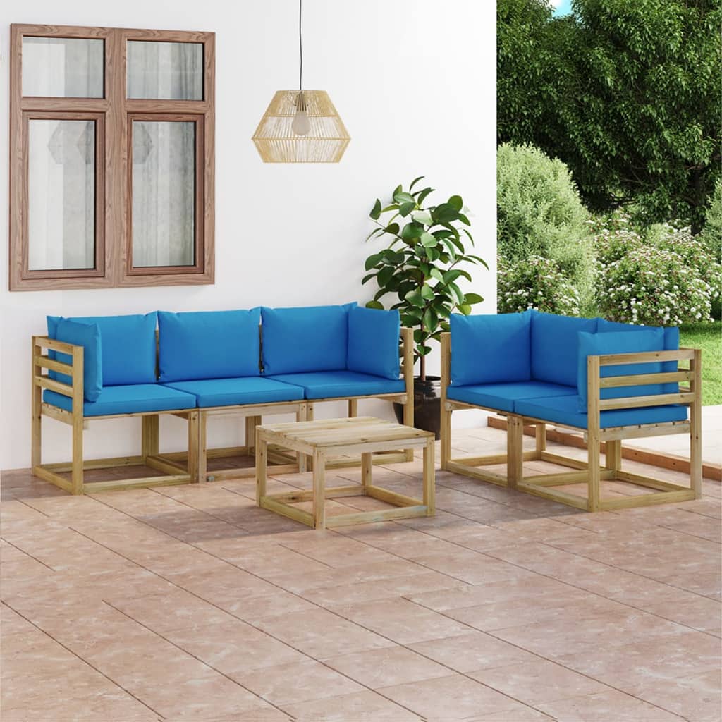 Set mobilier de grădină cu perne albastru deschis, 6 piese - Lando