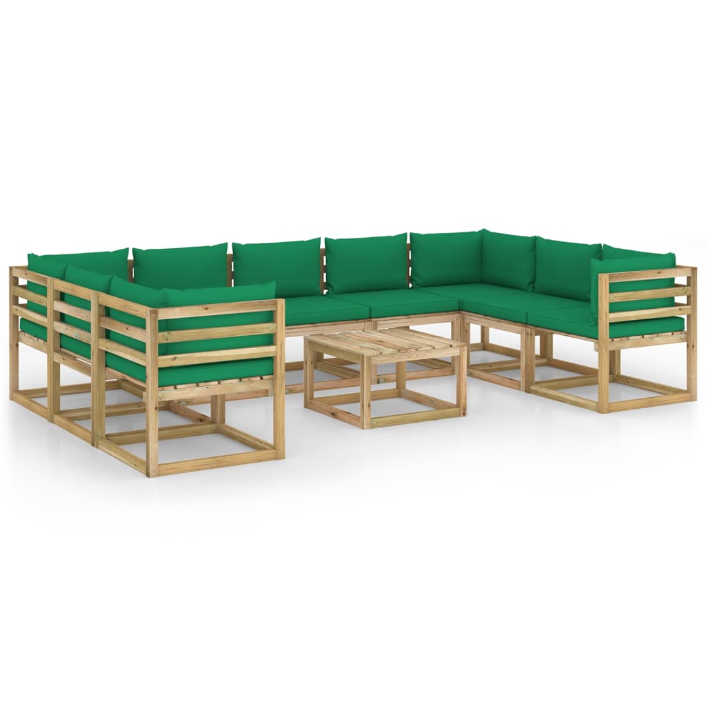 Set mobilier de grădină cu perne, 10 piese, lemn de pin tratat - Lando