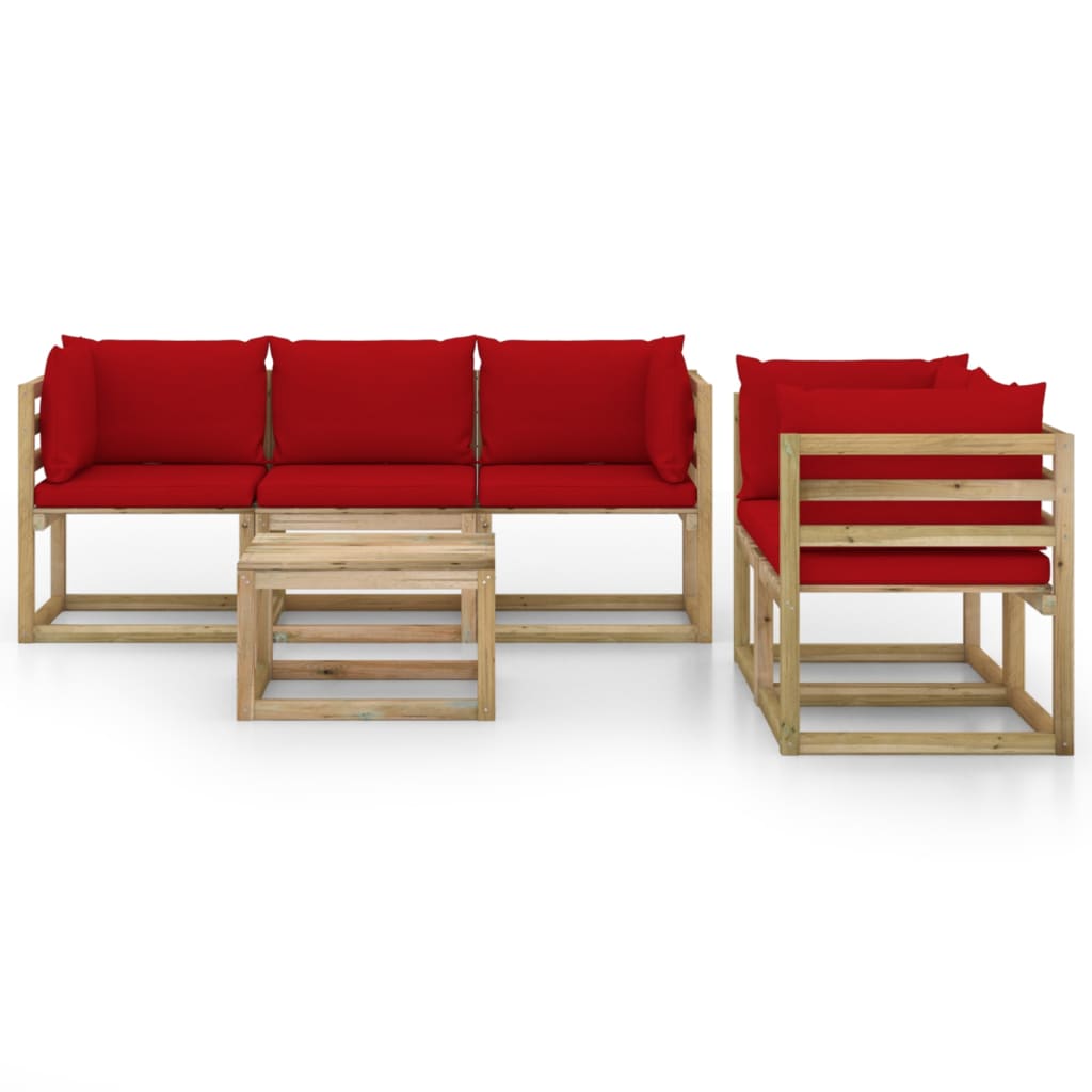 Set mobilier de grădină cu perne roșii, 6 piese - Lando