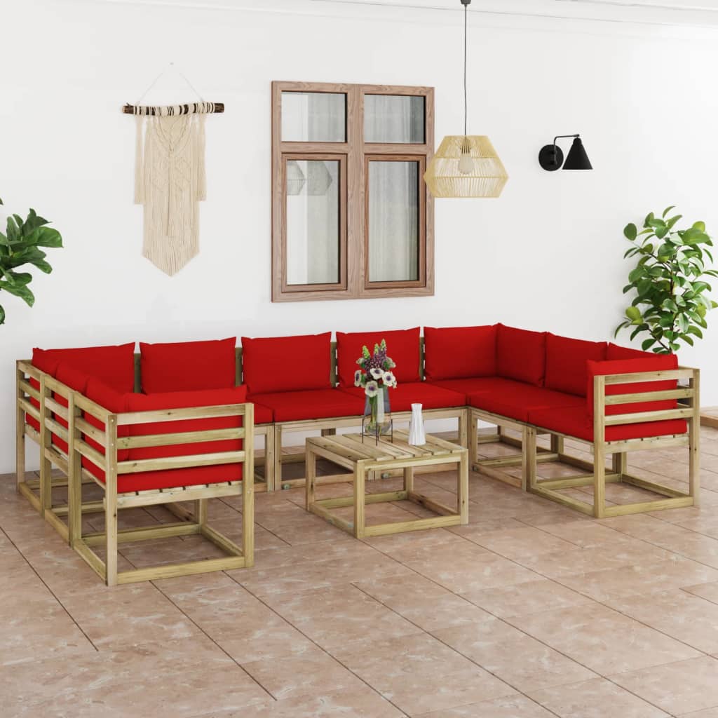 Set mobilier de grădină cu perne, 10 piese, lemn de pin tratat - Lando