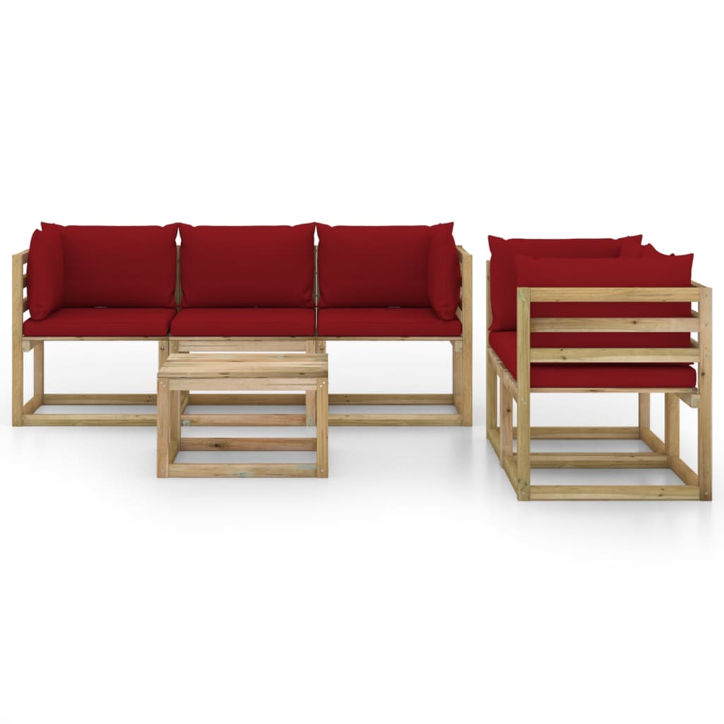 Set mobilier de relaxare pentru grădină perne roșu vin 6 piese - Lando
