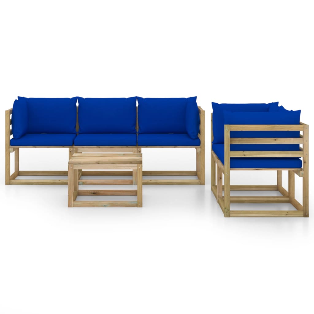 Set mobilier de grădină cu perne albastre, 6 piese - Lando