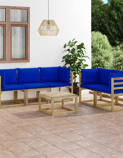 Загрузите изображение в средство просмотра галереи, Set mobilier de grădină cu perne albastre, 6 piese - Lando
