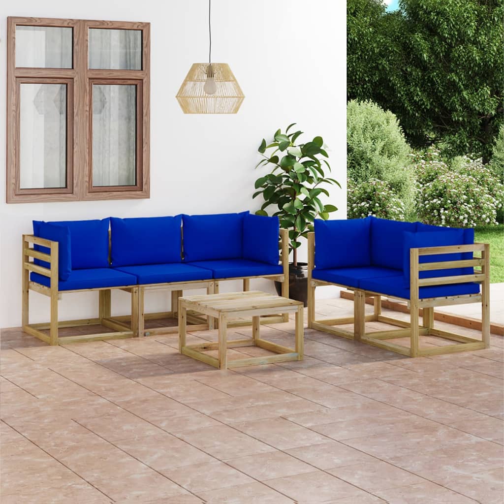 Set mobilier de grădină cu perne albastre, 6 piese - Lando