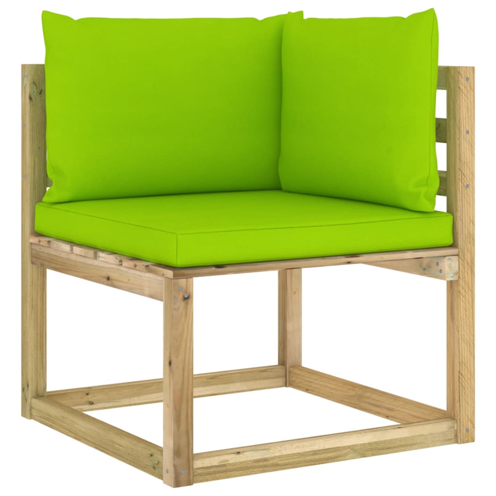 Canapea de grădină colțar cu perne, lemn de pin verde tratat - Lando