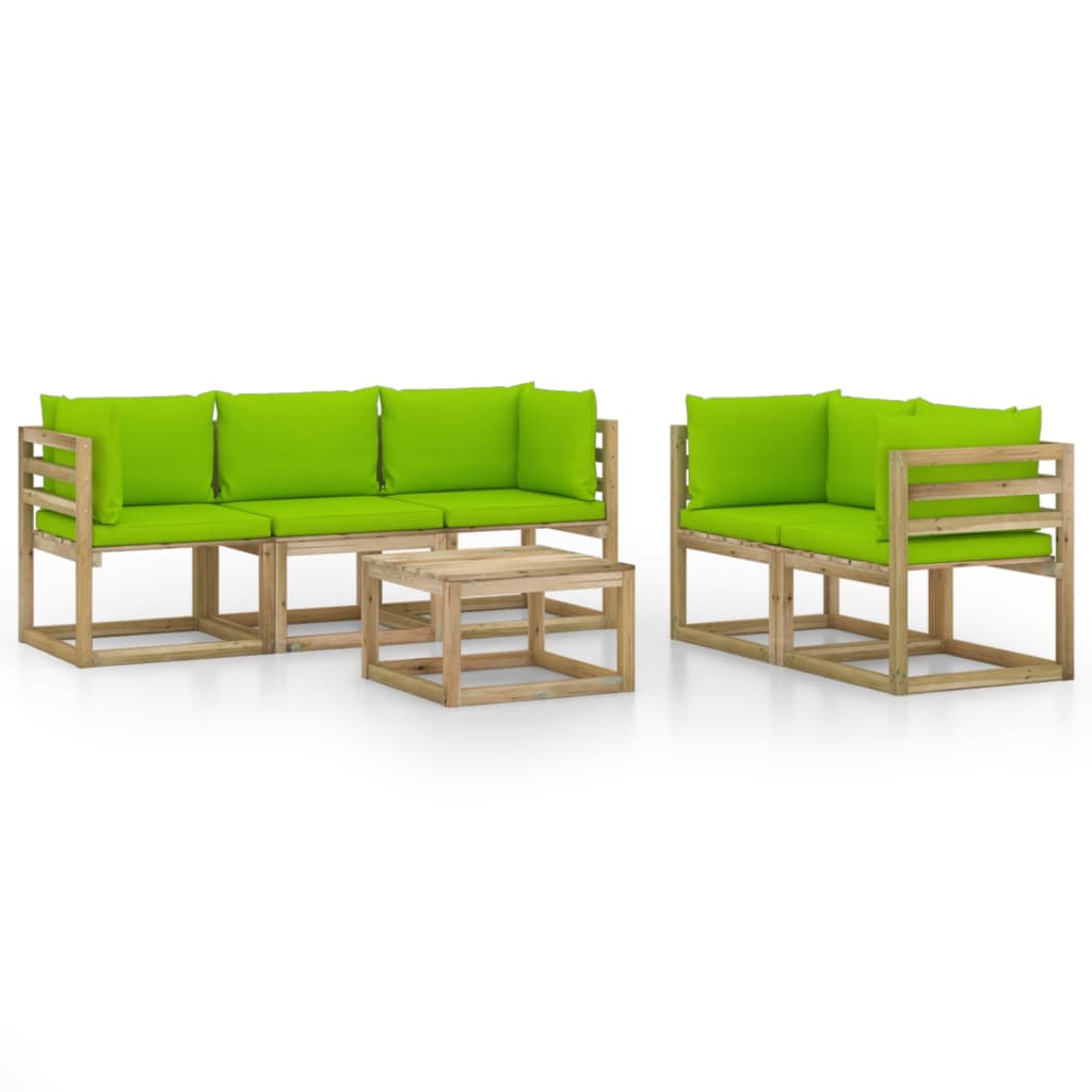 Set mobilier de grădină cu perne verde aprins, 6 piese - Lando